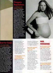 A magazine with a picture of a pregnant woman.